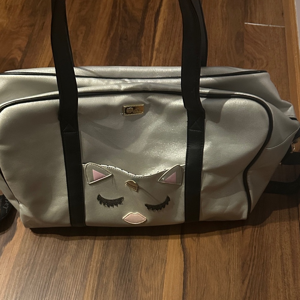 BETSEY JOHNSON Chic Silver Cat Face Women's Bag DUFFLE BAG